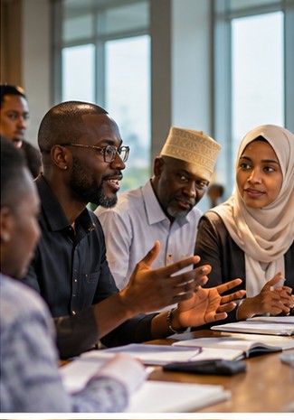 People sharing perspectives around a table