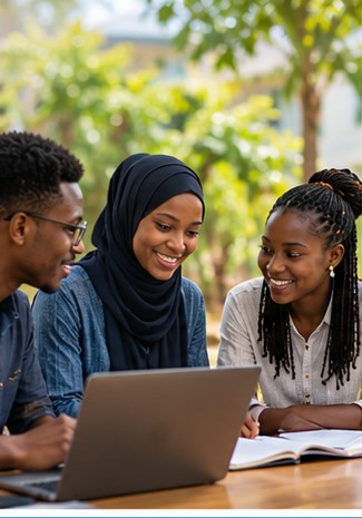 Young people learning and sharing ideas together around a laptop